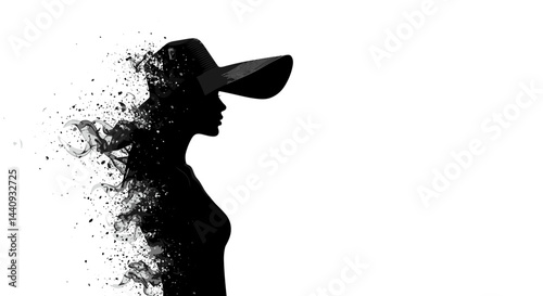 Silhouette of woman wearing a cap against a white background