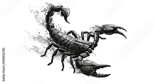 Black scorpion in action on a white background