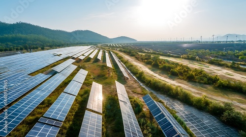 Renewable solar cells in farm for clean energy production AI  
 photo