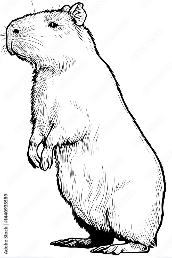 Fototapeta premium Standing Capybara – Outline Coloring Page