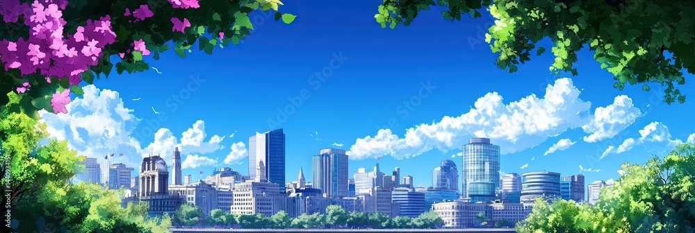 Obraz premium anime dublin downtown skyline 
