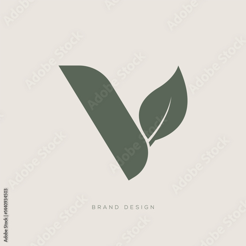 Letter V Plant Symbol Leaf Icon Eco Friendly Branding Logo Design
