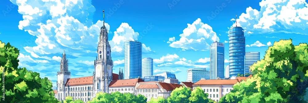 Naklejka premium anime munich germany downtown skyline 