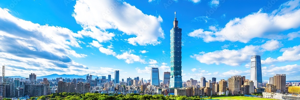 Obraz premium anime new taipei city taiwan downtown skyline 
