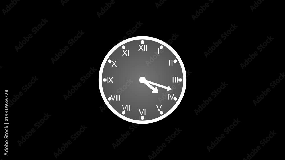 Clock Animation for Time Concept, Minimalist Roman Numeral Clock Face Animation, Animated Countdown on Analog Clock Face Clock Animation for Time Concept, Minimalist Roman Numeral Clock Face Animation, Animated Countdown on Analog Clock Face