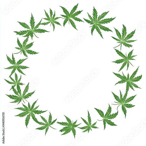 Cannabis leaves frame, nature border, illustration, graphic design, digital art, background, use for invitations, posters, or websites