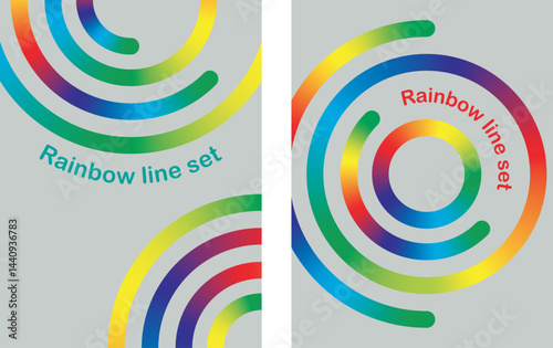 Abstract colorful backgrounds with gradient lines. Vector rainbow ribbon swirls. Wave graphic elements. Geometric patterns with wavy spirals. Black poster designs with neon gradients. Vector