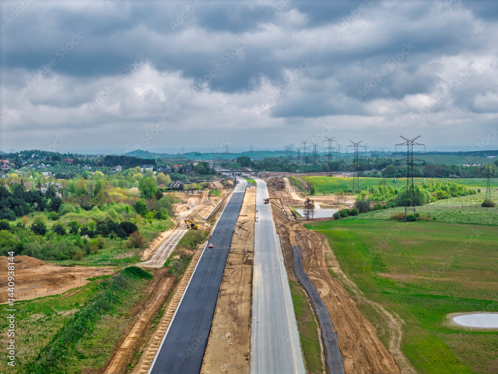 Construction of the new Tricity Metropolitan ring road in Pomerania. Poland