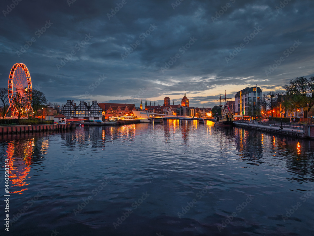 Gdansk, Poland - April 18, 2025:The Main Town of Gdansk at beautiful dusk. Poland