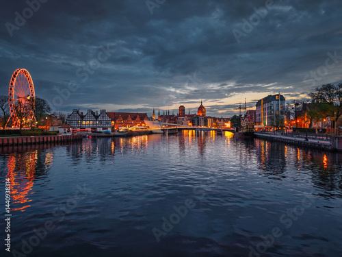 Obraz na płótnie Gdansk, Poland - April 18, 2025:The Main Town of Gdansk at beautiful dusk. Poland w salonie