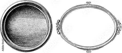 Vintage engraved circular and oval frame set for design and decoration