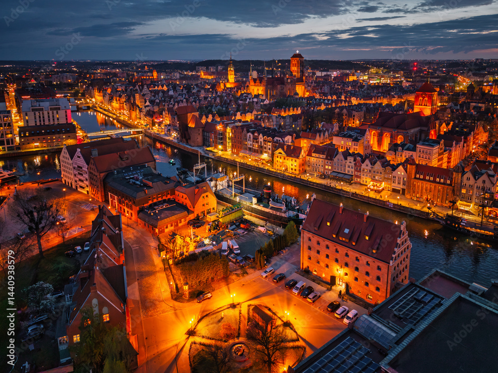 Gdansk, Poland - April 18, 2025:The Main Town of Gdansk at beautiful dusk. Poland