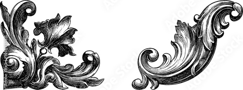 Vintage engraved corner flourish designs for elegant decoration and crafts