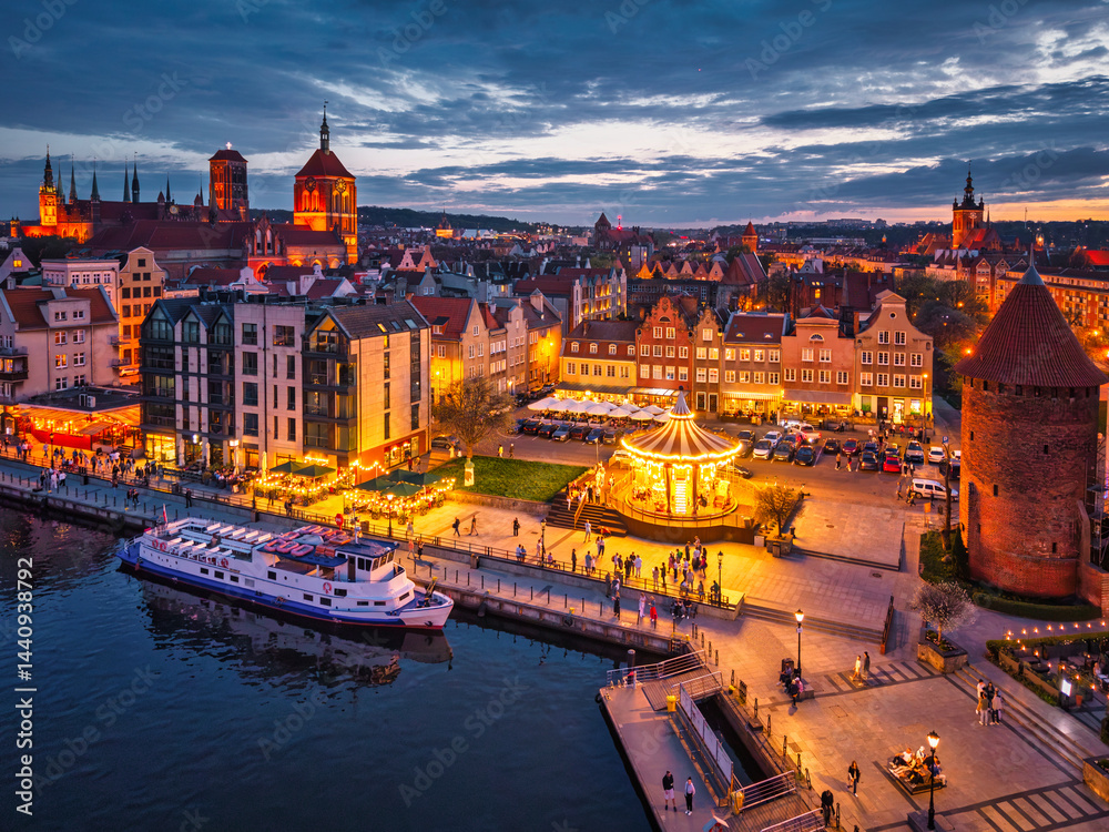 Gdansk, Poland - April 18, 2025:The Main Town of Gdansk at beautiful dusk. Poland