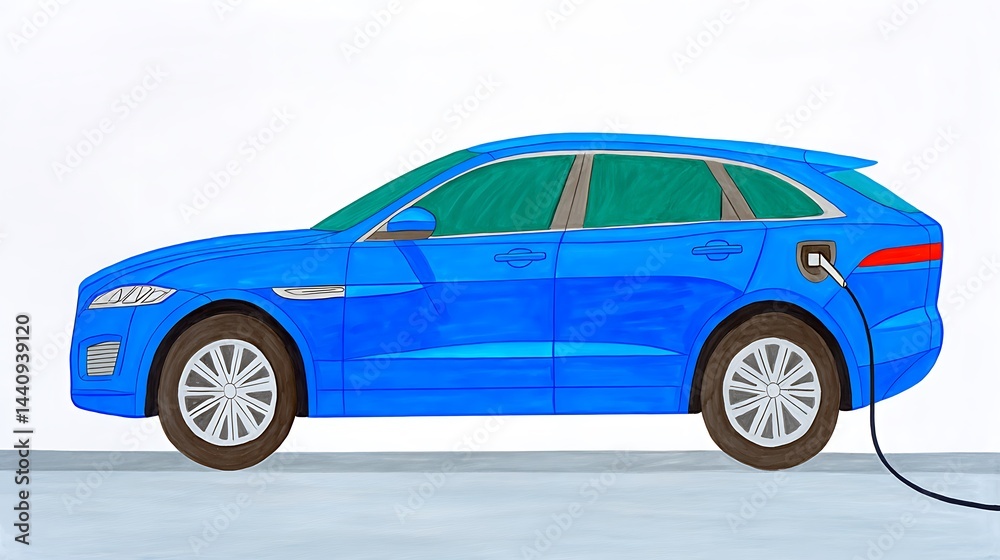 Fototapeta premium Blue electric SUV charging