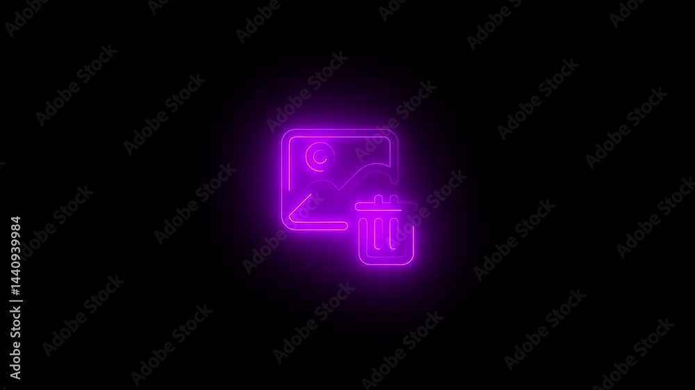 a glowing neon Gallery delete icon animation HD video on black background a glowing neon Gallery delete icon animation HD video on black background
