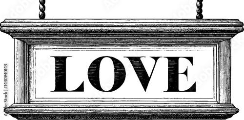 Love themed engraved hanging sign illustration for romantic decor