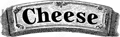 Vintage engraved signboard design featuring ornate cheese typography for rustic decor