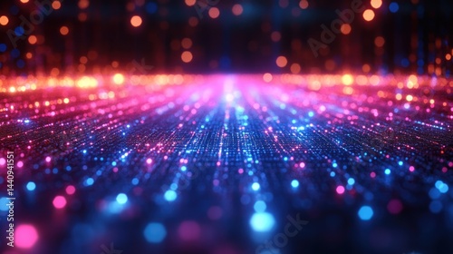 Abstract Digital Landscape: A Symphony of  Blue and Pink Lights