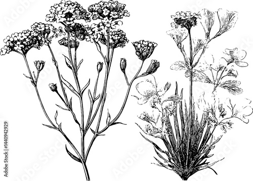 Botanical engraving set of sea thrift and beach plants for nature design