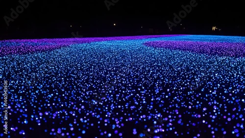 Colorful LED lights illuminating a nighttime field  