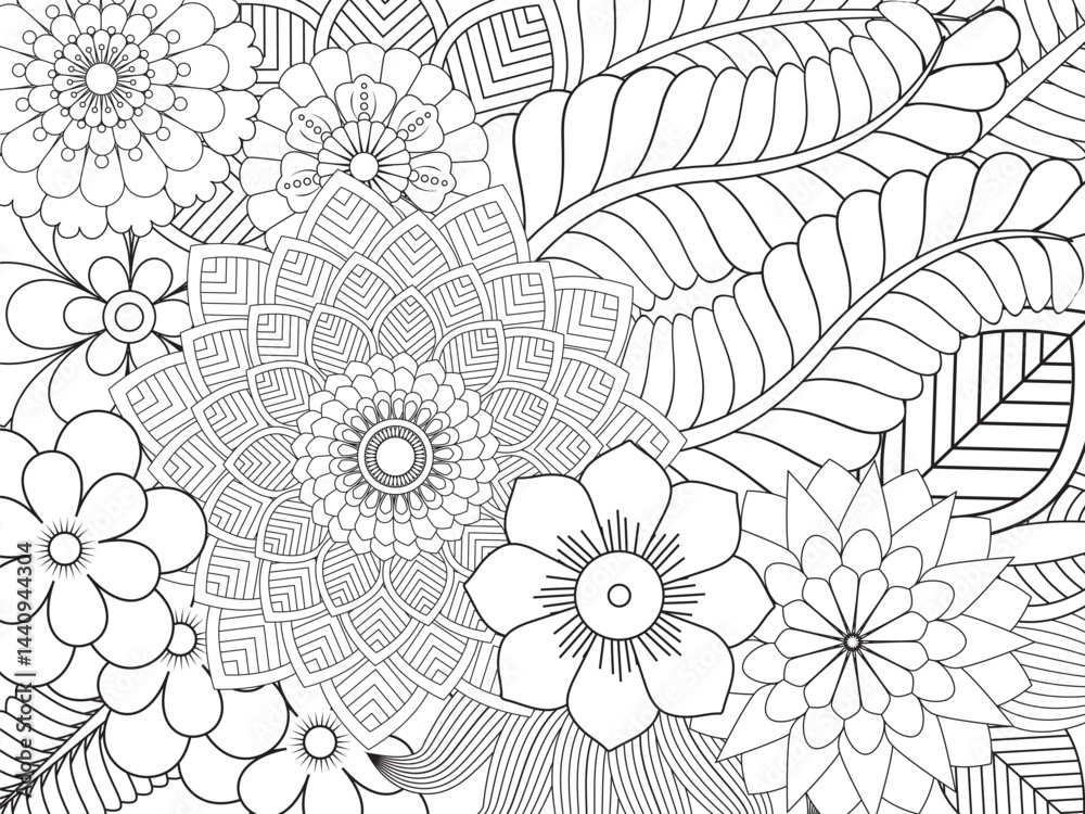 Fototapeta premium PrintFlowers Coloring Pages For Adules