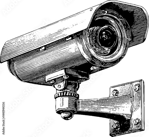 Engraved security camera illustration for surveillance and protection themes