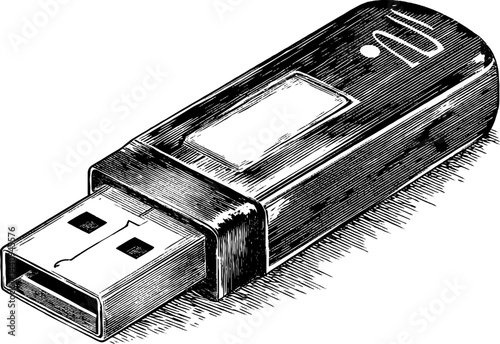 Vintage style engraved illustration of usb stick for technology and design projects