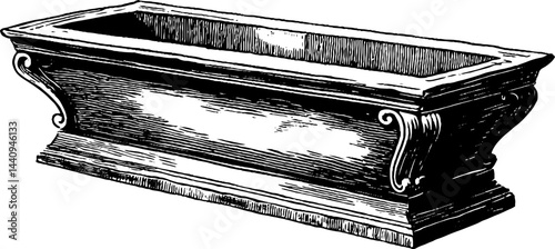 Vintage engraved trough illustration in black bold lines for historical design