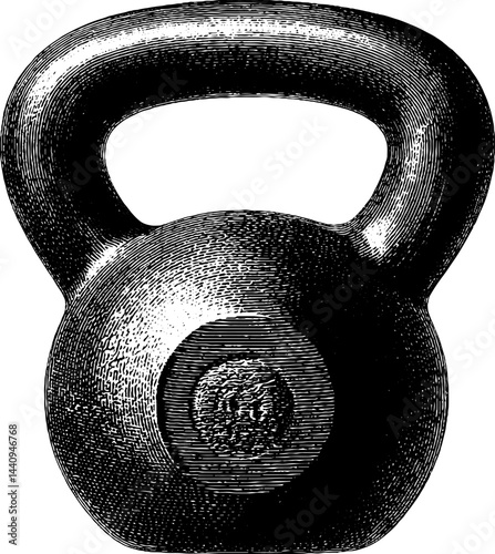 Engraved kettlebell illustration for fitness and gym design