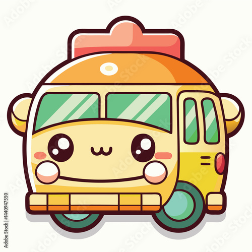 Cute cartoon bus with expressive eyes and a happy face