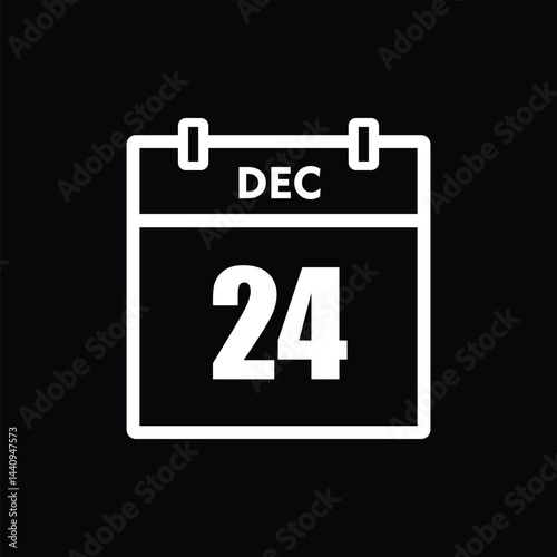 calender icon, 24 december icon with black background