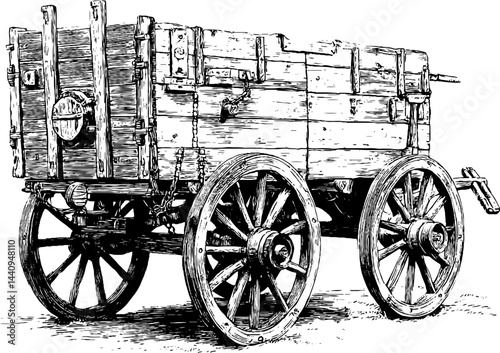 Vintage engraved illustration of antique wooden cart for historical design