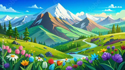 Rolling green meadows carpet the alpine slopes.
Wildflowers burst in vibrant colors under blue skies.
Snow-capped peaks glisten in the distant sunlight.
A pure, untouched paradise awakens in spring.