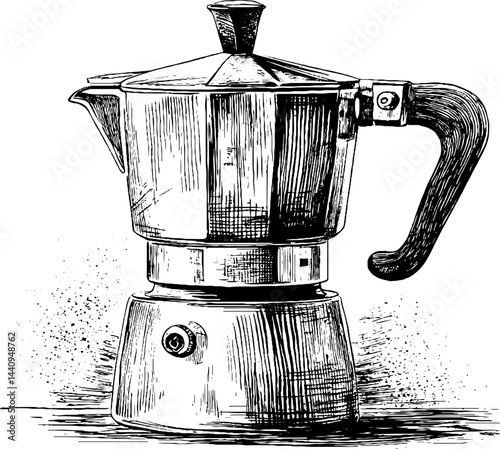 Vintage engraved coffee maker illustration for kitchen décor and design