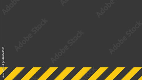 Caution Tape Border on Dark Background. Warning Frame with Yellow Black Stripes. Industrial Safety Banner Design. Construction Attention Sign Template. Hazard Protection Visual Concept.