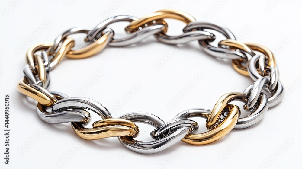 Fototapeta premium A three-layered chain bracelet featuring alternative silver and gold links