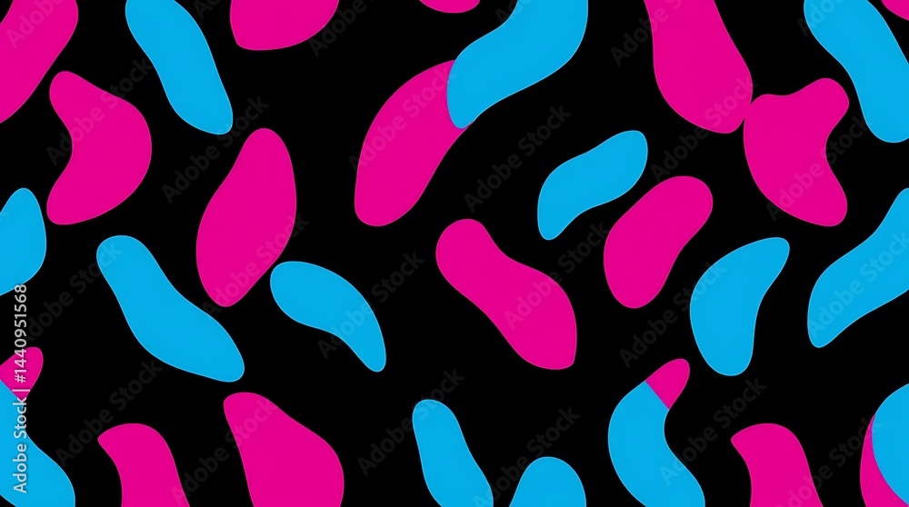 Vibrant Pink and Blue Abstract Shapes on Black: Modern Pattern with Organic Forms for Bold Backgrounds and Designs Vibrant Pink and Blue Abstract Shapes on Black: Modern Pattern with Organic Forms for Bold Backgrounds and Designs