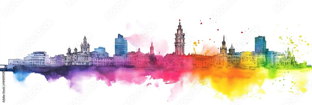 Obraz premium watercolor dublin downtown skyline