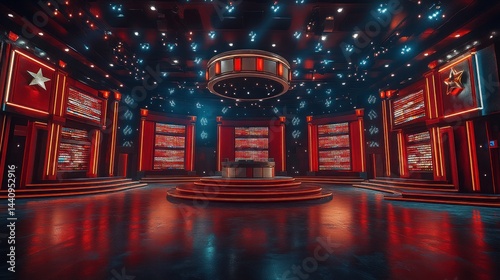 Red Stage Studio with LED Walls and Star Motifs