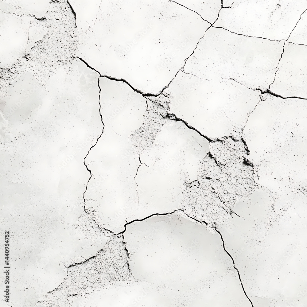 Fototapeta premium Close-up shot showcasing cracks in a weathered white surface, creating an abstract textured pattern.