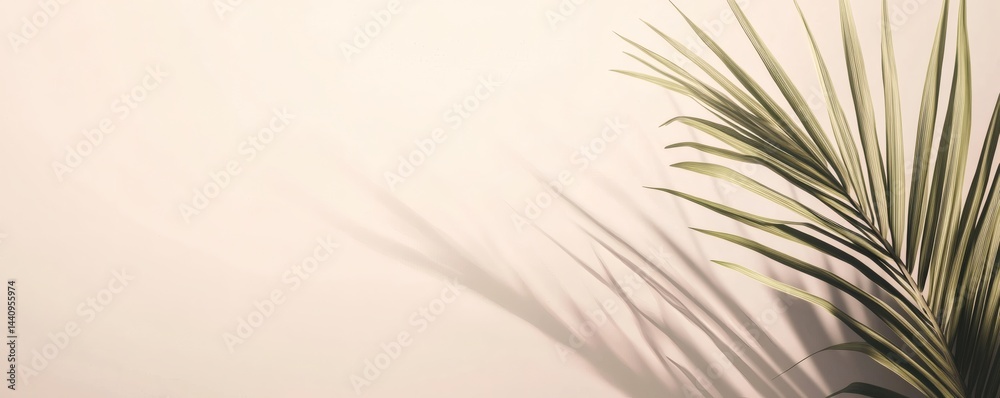 Fototapeta premium Pale backdrop with palm leaf shadows.