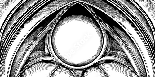 Architectural engraving of nave vault and choir detailing for historical design