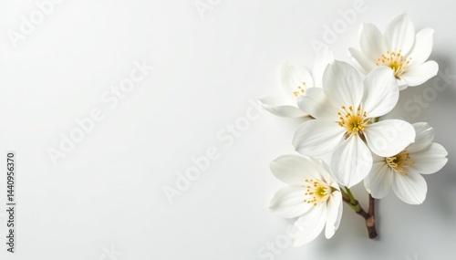 Delicate white blossoms against pure white backdrop, peace, flora, garden
