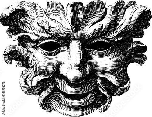 Intricate baroque mask engraving for artistic and decorative design
