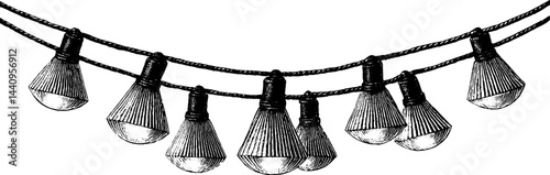 Engraved festoon design with black bold lines for decoration and print