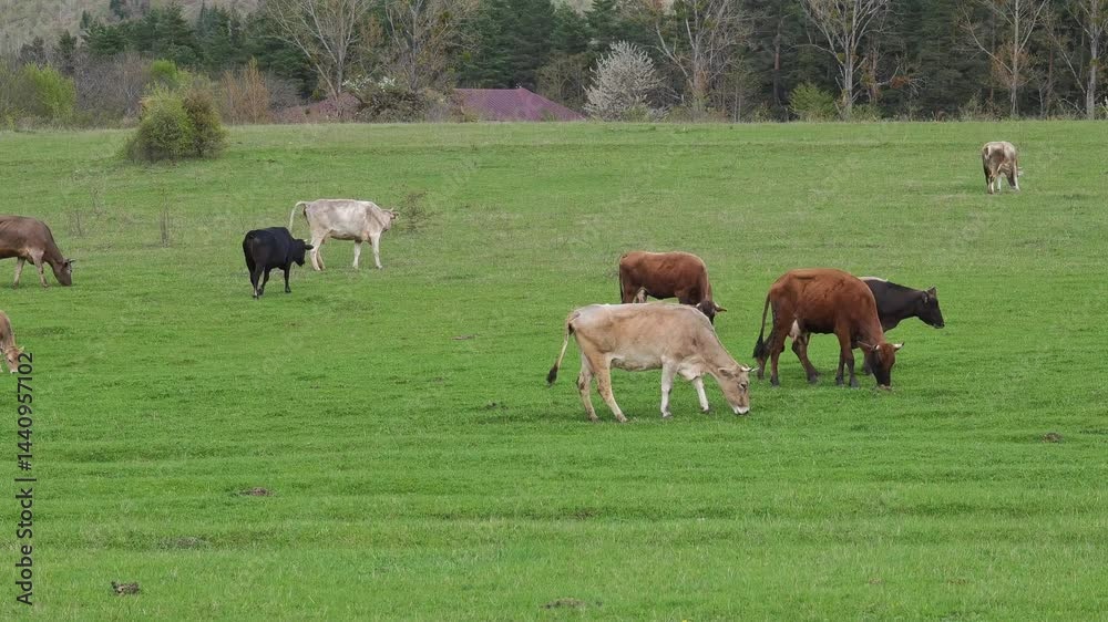 Cows enjoy fresh grass in a peaceful meadow Cows enjoy fresh grass in a peaceful meadow