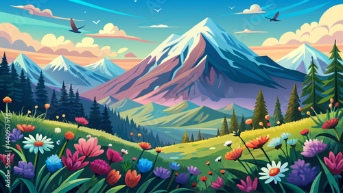 Gentle breezes caress fields of blooming flowers.
The towering Alps watch silently from above.
Birdsong fills the crisp, fragrant air.
A perfect harmony of earth and sky.


