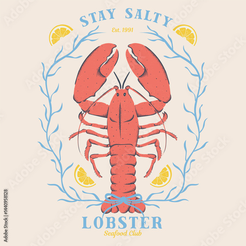 Stay salty. Lobster Seafood Fish vintage artwork. Lobster fish artwork for t shirt print , poster and other uses.