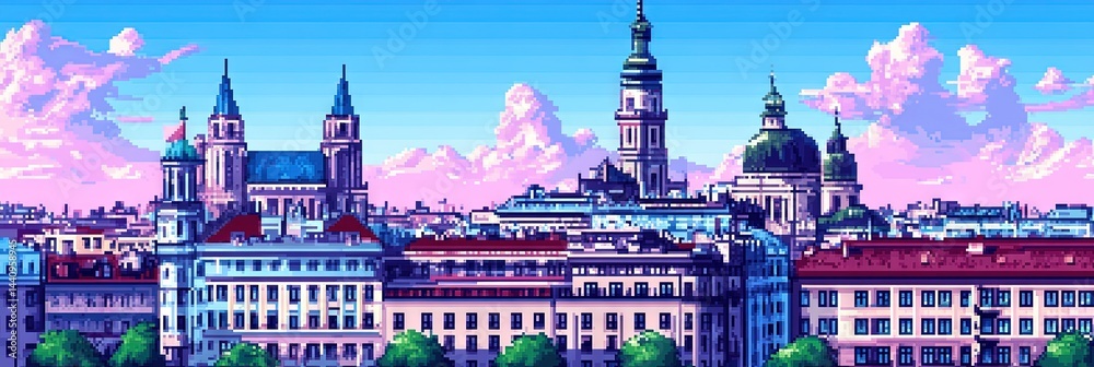 Obraz premium 16-bit pixel art vienna austria downtown skyline